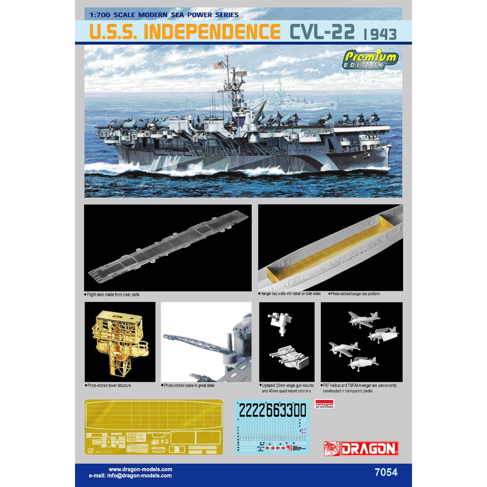 メーカー :: ドラゴン :: ドラゴンモデル :: ドラゴン 1/700 WW.II アメリカ海軍空母 U.S.S. インディペンデンス  CVL-22 プラモデル DR7054 - プラモデル通販専門店【ホビコレ】｜飛行機・車・鉄道模型・完成品販売